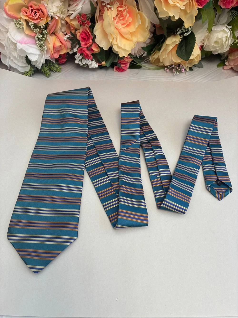 Jos. A. Bank Signature Collection Silk Striped Necktie Teal Blue Made in Italy
